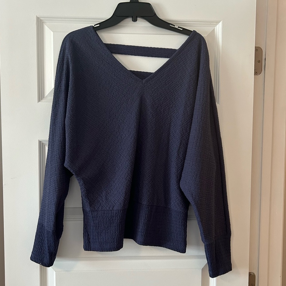 I.N. San Francisco Blue V-Neck blouse with Relaxed Fit